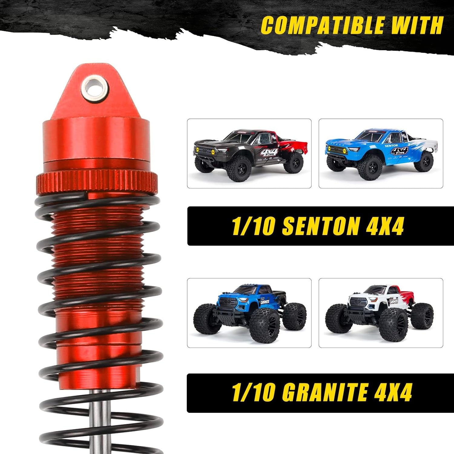 SC Models Big Bore Aluminium Shock Set - Arrma Senton, Granite - Red (4pcs) (SCDTARA330550B)