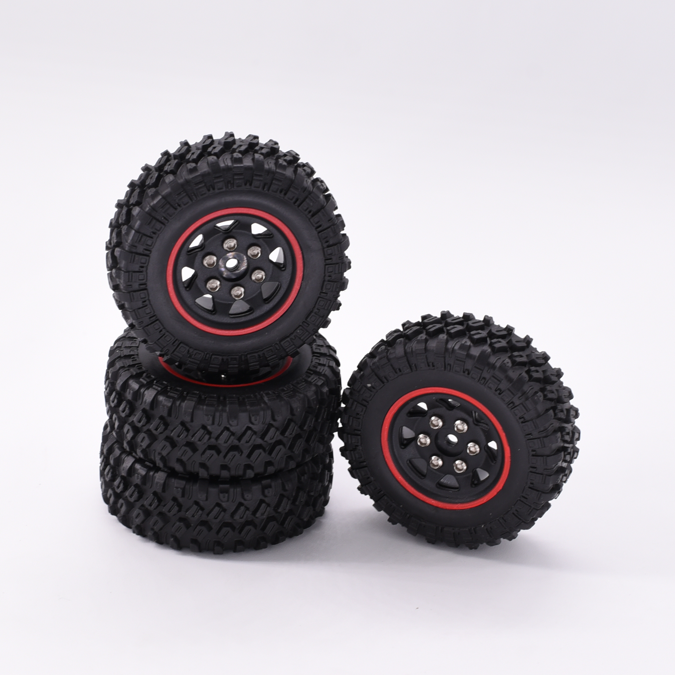 SC Models 1.0&#039;&#039; Plastic Wheel &amp; Tire Set Axial SCX24 - 4pcs Red (SCDTSCX24-48)