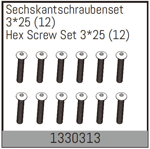 Absima Hex Screw Set 3*25 (12) ( AB 1330313)