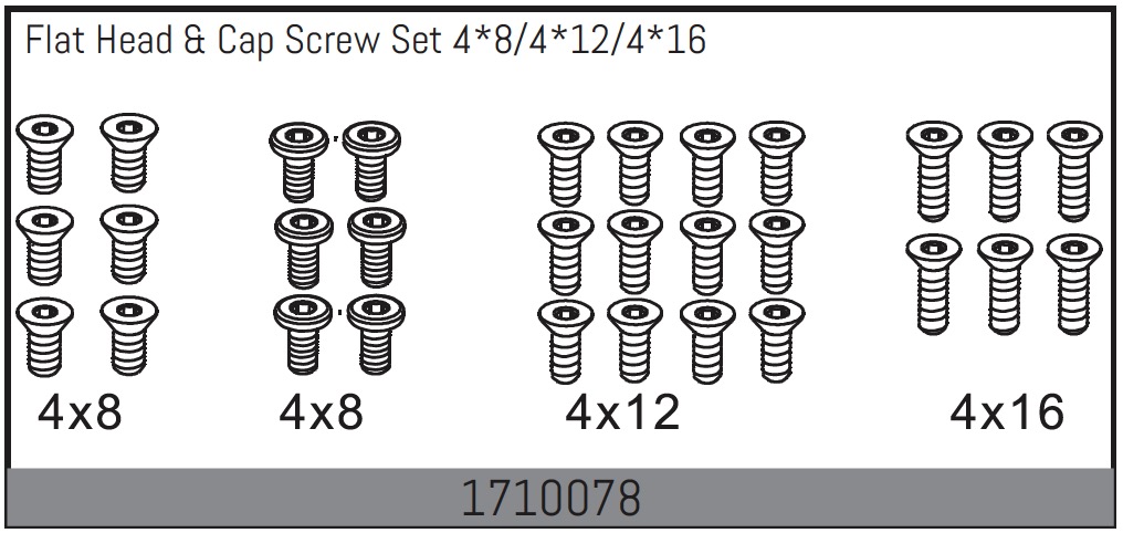 Absima Flat Head &amp; Cap Screw Set 4*8/4*12/4*16 ( AB 1710078)