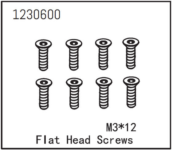 Absima Flat Head Screw M3*12 (8) ( AB 1230600)
