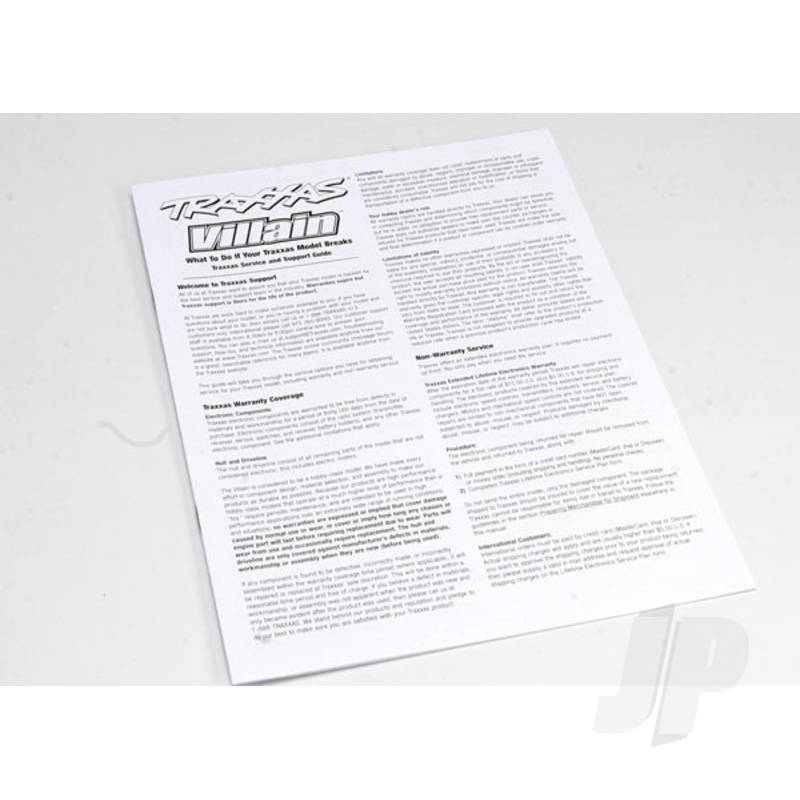 Traxxas Operating Instructions, Villain (TRX1599X)