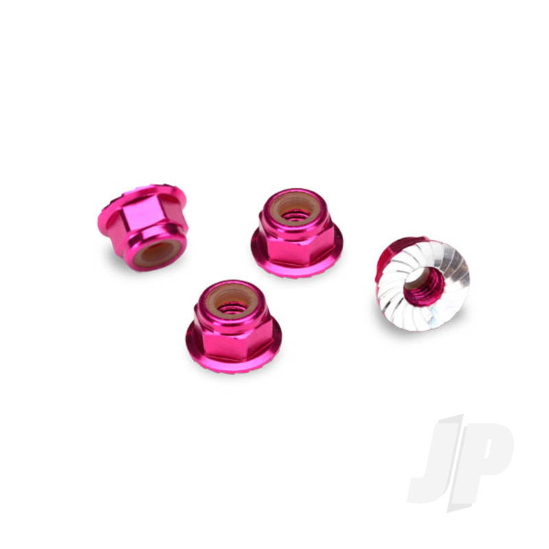 Traxxas Nuts, Aluminium, Flanged, Serrated (4Mm) (Pink-Anodised) (4 Pcs) (TRX1747P)