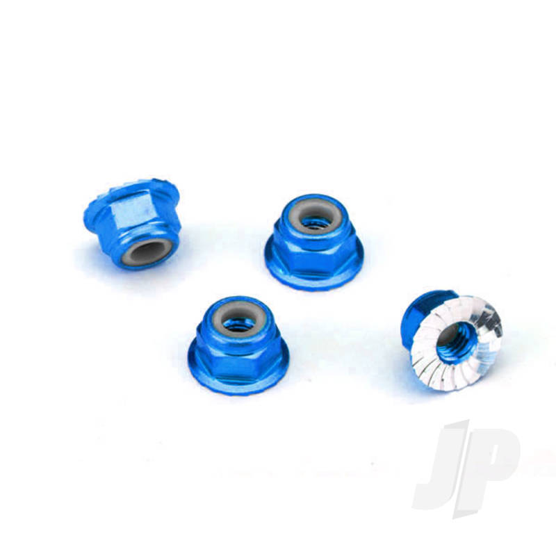 Traxxas Nuts, Aluminium, Flanged, Serrated (4Mm) (Blue-Anodised) (4 Pcs) (TRX1747R)
