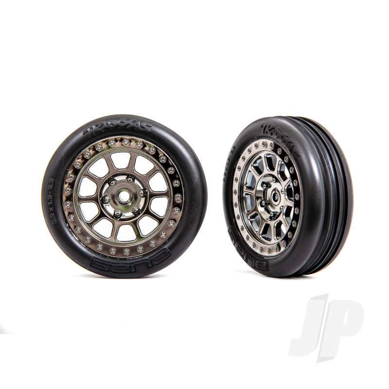 Traxxas Tyres &amp; Wheels, Assembled (2.2&#039; Black Chrome Wheels, Alias Ribbed 2.2&#039; Tyres) (2) (Bandit Front, Medium Compound W/ Foam Inserts) (TRX2471T)