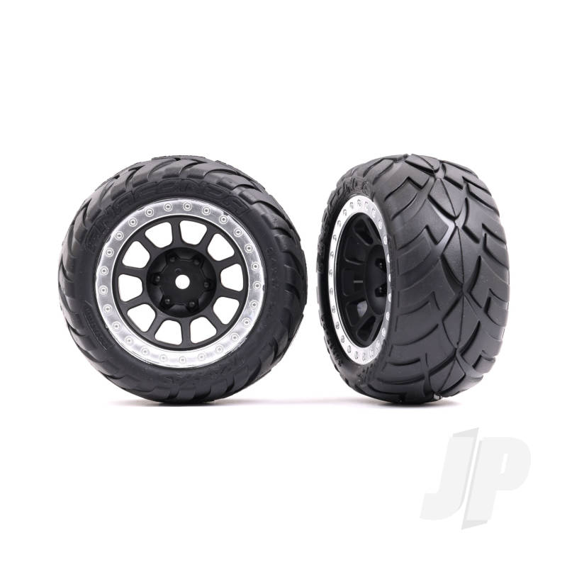 Traxxas Tyres &amp; Wheels, Assembled (2.2&#039; Graphite Gray, Satin Chrome Beadlock Wheels, Anaconda 2.2&#039; Tyres With Foam Inserts) (2) (Bandit Rear) (TRX2478G)