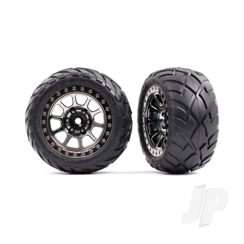 Traxxas Tyres &amp; Wheels, Assembled (2.2&#039; Black Chrome Wheels, Anaconda 2.2&#039; Tyres With Foam Inserts) (2) (Bandit Rear)) (TRX2478T)