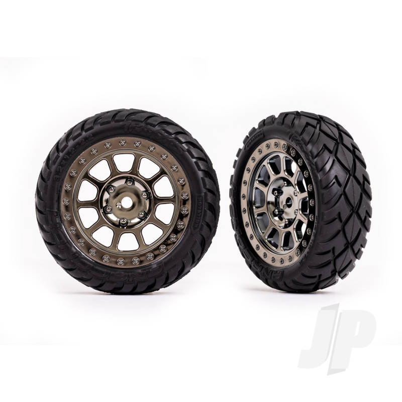 Traxxas Tyres &amp; Wheels, Assembled (2.2&#039; Black Chrome Wheels, Anaconda 2.2&#039; Tyres With Foam Inserts) (2) (Bandit Front) (TRX2479T)