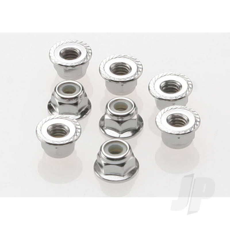 Traxxas Nuts, 4Mm Flanged Nylon Locking (Steel, Serrated) (8 Pcs) (TRX3647)