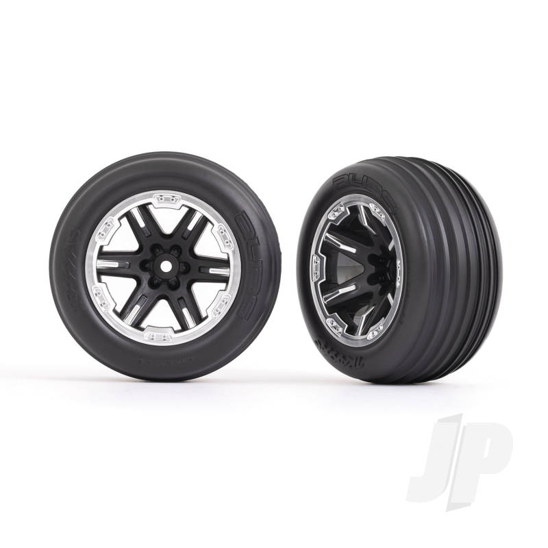 Traxxas Tyres &amp; Wheels, Assembled, Glued (2.8&#039;) (Rxt Black &amp; Satin Wheels, Ribbed Tyres, Foam Inserts) (Electric Front) (2) (TRX3771X)