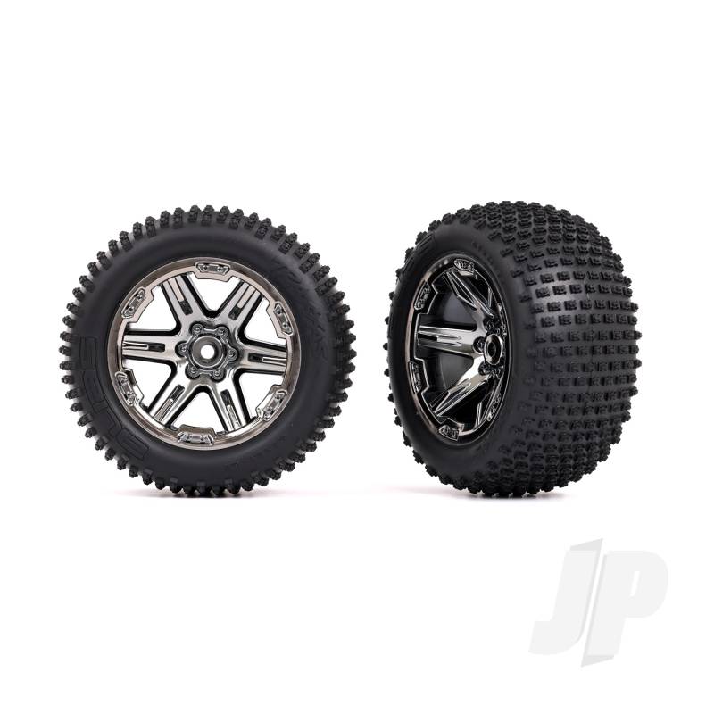Traxxas Tyres &amp; Wheels, Assembled, Glued (2.8&#039;) (Rxt Black Chrome Wheels, Alias Tyres, Foam Inserts) (2Wd Electric Rear) (2) (Tsm Rated) (TRX3772R)