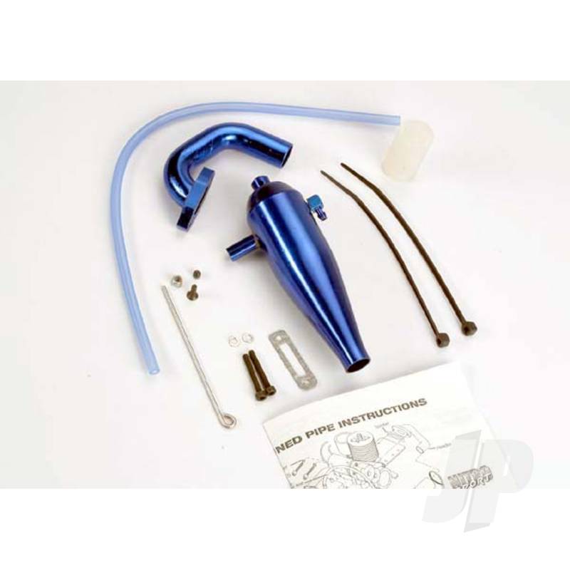 Traxxas Aluminium Tuned Pipe &amp; Header (Complete With Mounting Hardware) (Strong Power Across Mid And Upper Rpm Range) (Blue-Anodised) (TRX4485)