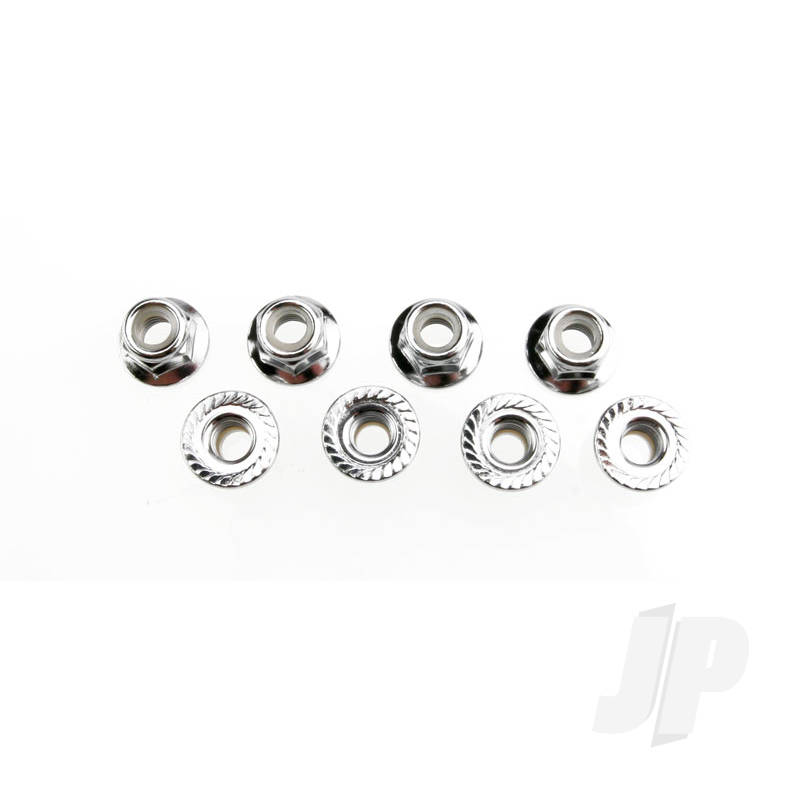 Traxxas Nuts, 5Mm Flanged Nylon Locking (Steel, Serrated) (8 Pcs) (TRX5147X)