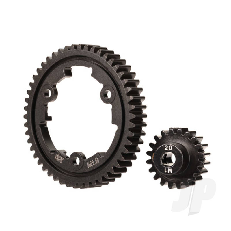 Traxxas Spur Gear, 50-Tooth, Steel (Wide-Face)/ Gear, 20-T Pinion (1.0 Metric Pitch) (Fits 5Mm Shaft)/ Set Screw (TRX6450)