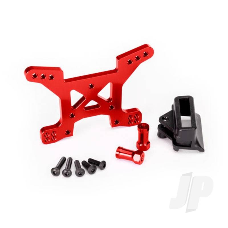 Traxxas Shock Tower, Front, 7075-T6 Aluminium (Red-Anodised) (1Pc) / Body Mount Bracket (1Pc) (TRX6739R)