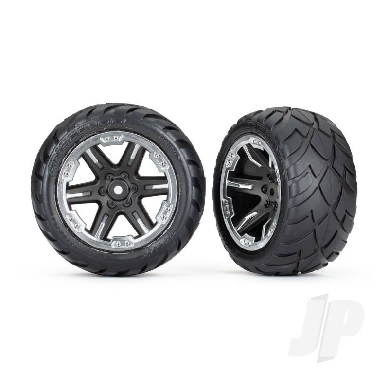 Traxxas Tyres &amp; Wheels, Assembled, Glued (2.8&#039;) (Rxt Black &amp; Chrome Wheels, Anaconda Tyres, Foam Inserts) (2Wd Electric Rear) (2) (Tsm Rated) (TRX6768X)
