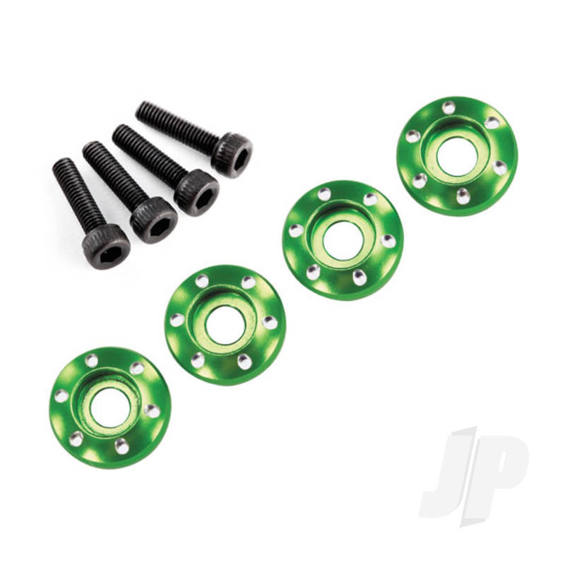 Traxxas Wheel Nut Washer, Machined Aluminium, Green / 3X12Mm Cs (4 Pcs) (TRX7668G)