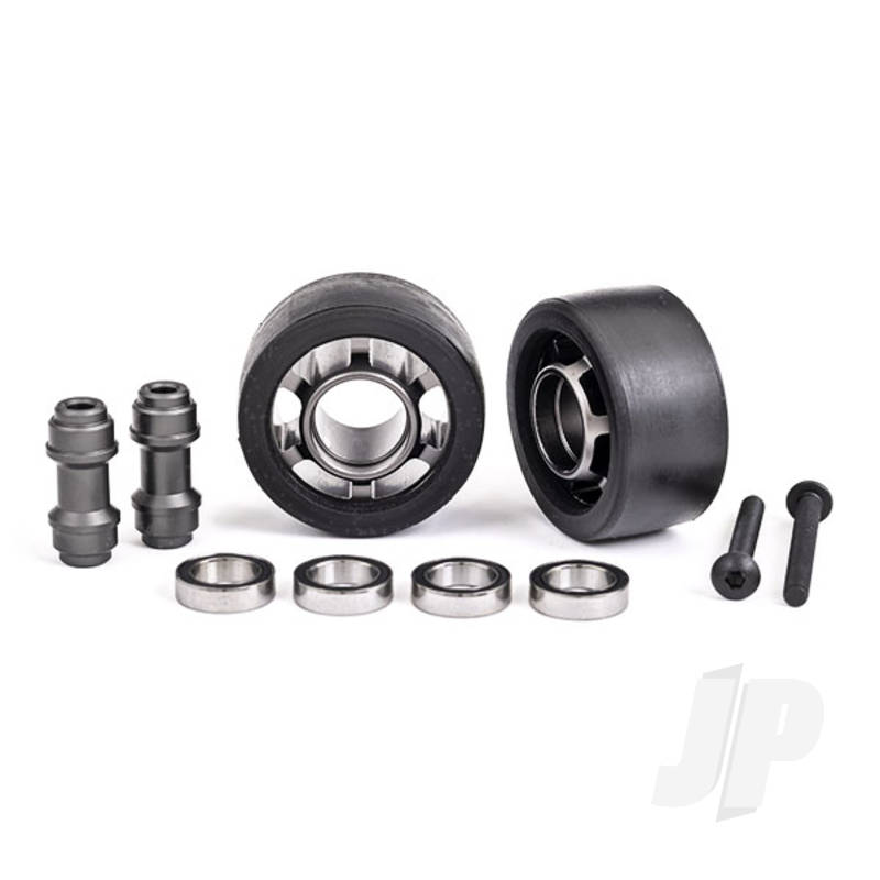 Traxxas Wheels, Wheelie Bar, 6061-T6 Aluminium (Dark Titanium-Anodised) (2)/ Axle, Wheelie Bar, 6061-T6 Aluminium (2)/ 10X15X4 Ball Bearings (4) (TRX7775A)