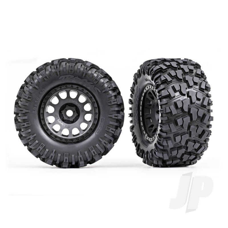 Traxxas Tyres &amp; Wheels, Assembled, Glued (Xrt Race Black Wheels, Maxx At Tyres, Foam Inserts) (Left &amp; Right) (TRX7875)