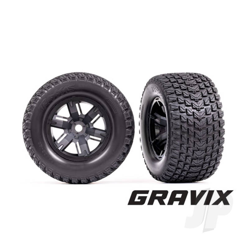 Traxxas Tyres &amp; Wheels, Assembled, Glued (X-Maxx Black Wheels, Gravix Tyres, Foam Inserts) (Left &amp; Right) (TRX7877)
