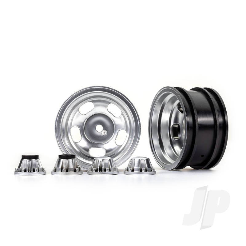 Traxxas Wheels, 2.2In, Satin Chrome (2)/ Center Caps (2) (Requires #8255A Extended Thread Stub Axle) (TRX8158)
