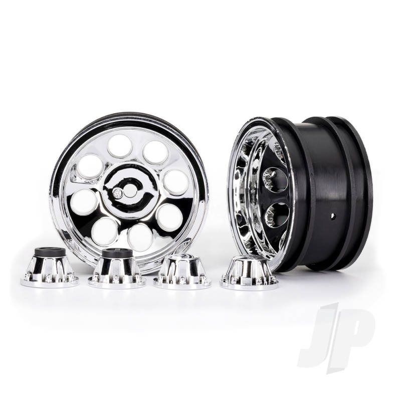 Traxxas Wheels, 2.2&quot;, Classic Chrome (2)/ Center Caps (Front (2), Rear (2)) (Requires #8255A Extended Thread Stub Axle) (TRX8163)