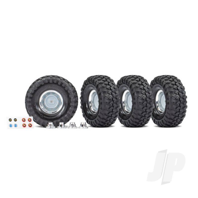 Traxxas Tyres And Wheels, Assembled, Glued (1.9&#039; Chrome Wheels, Canyon Trail 4.6X1.9&#039; Tyres) (4 Pcs)/ Centre Caps (4 Pcs)/ Decal Sheet (Requires #8255A Extended Stub Axle) (TRX8166X)