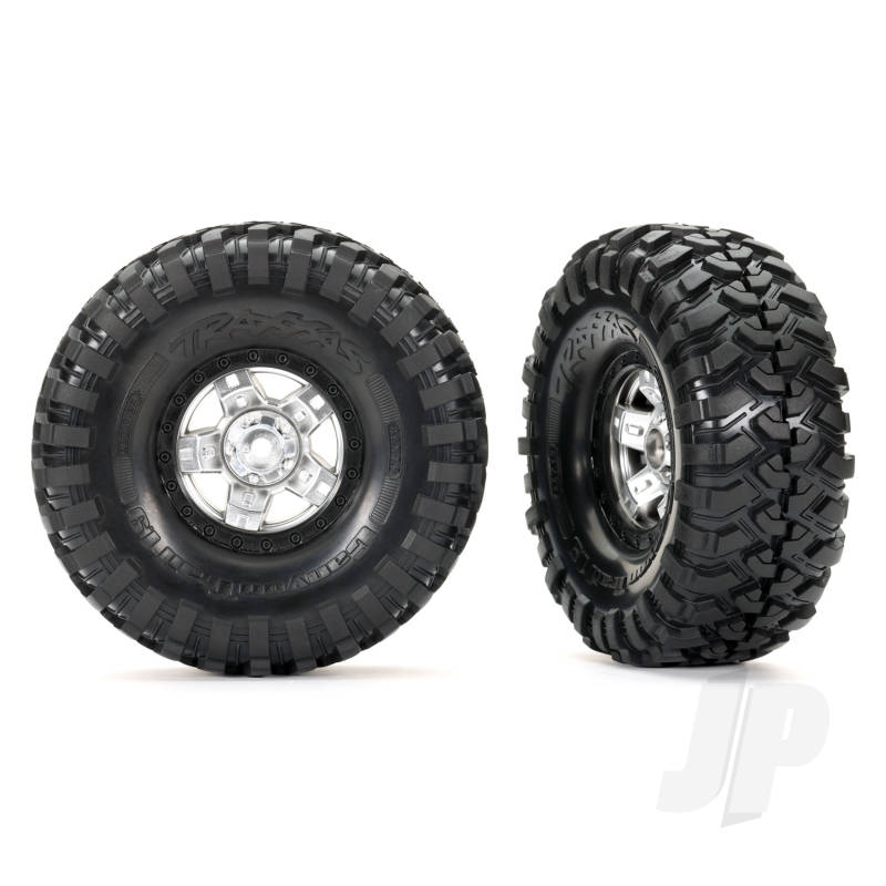 Traxxas Tyres And Wheels, Assembled, Glued (Trx-4 Sport, Satin Chrome, Black Beadlock 1.9&quot; Wheels, Canyon Trail 4.6X1.9&quot; Tyres) (2) (TRX8179X)