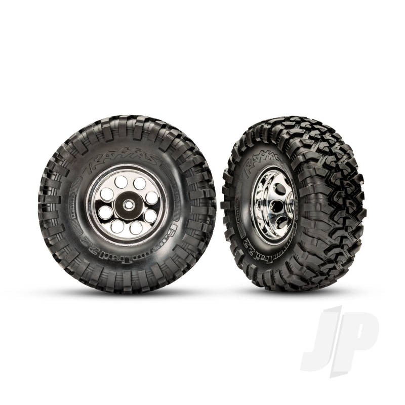Traxxas Tires And Wheels, Assembled, Glued (2.2&quot; Classic Chrome Wheels, Canyon Trail 5.3X2.2&quot; Tires, Foam Inserts) (2) (Requires #8255A Extended Thread Stub Axle) (TRX8184)