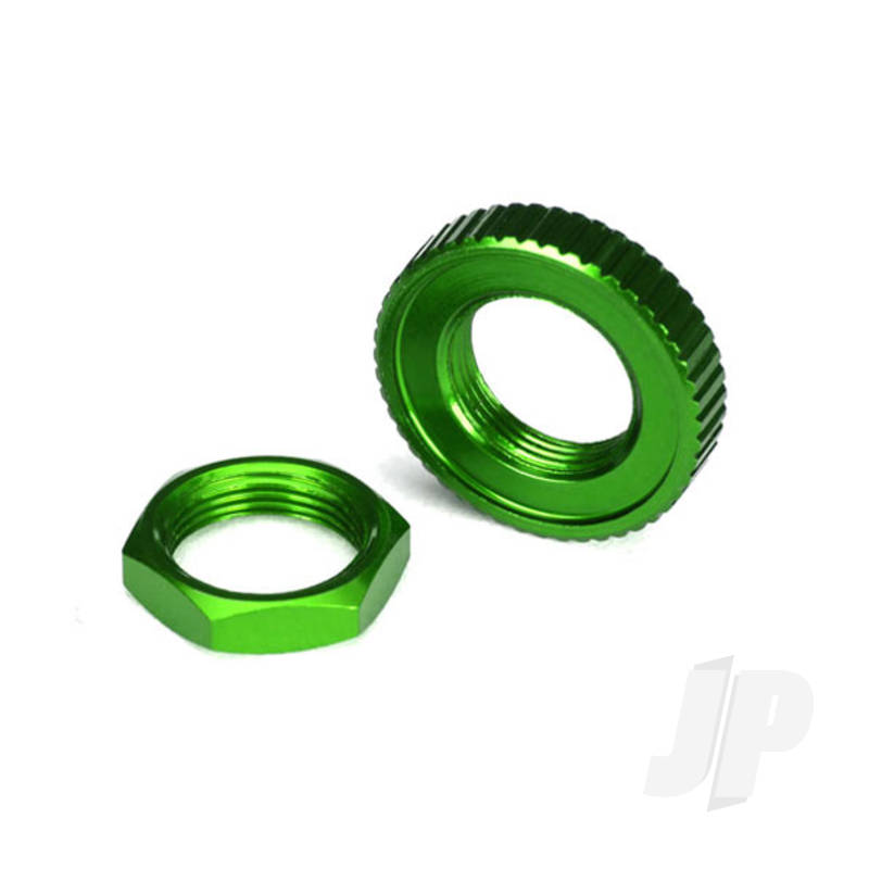 Traxxas Servo Saver Nuts, Aluminium, Green-Anodised (Hex (1Pc), Serrated (1Pc)) (TRX8345G)
