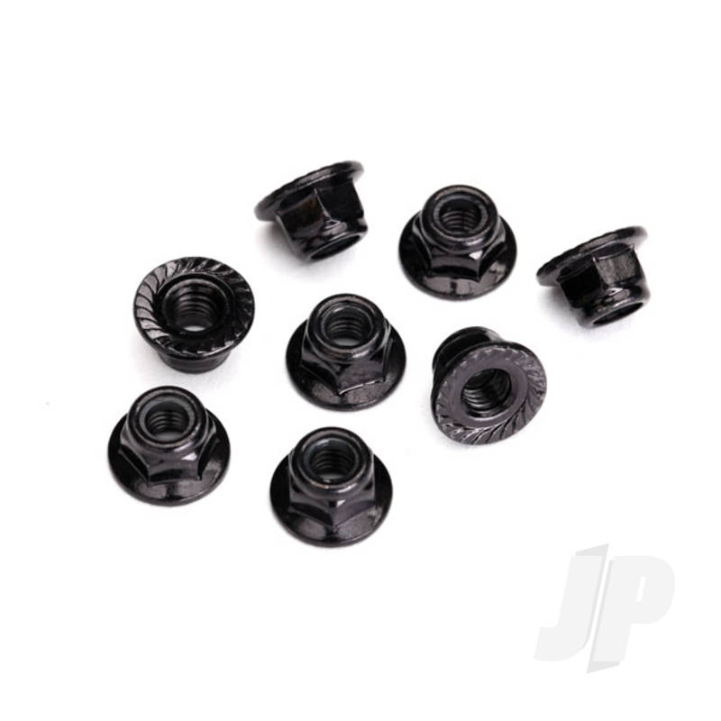 Traxxas Nuts, 5Mm Flanged Nylon Locking (Steel, Black Serrated) (8 Pcs) (TRX8447)
