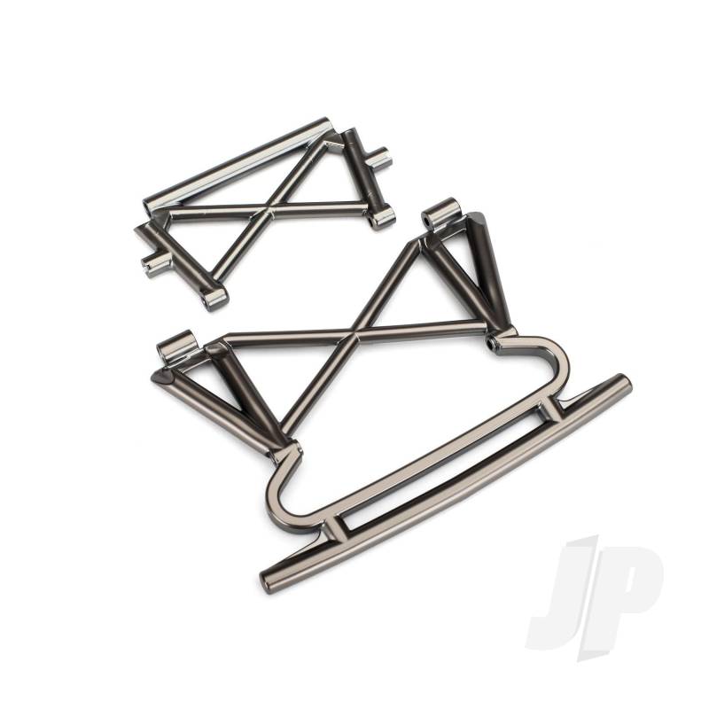 Traxxas Bumper, Front / Bumper Support (Satin Black Chrome-Plated) (TRX8535X)