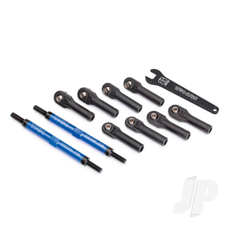 Traxxas Toe Links, E-Revo Vxl (Tubes Blue-Anodised, 7075-T6 Aluminium, Stronger Than Titanium) (144Mm) (2 Pcs) / Rod Ends, Assembled With Steel Hollow Balls (8 Pcs) / Aluminium Wrench, 10Mm (1Pc) (TRX8638X)