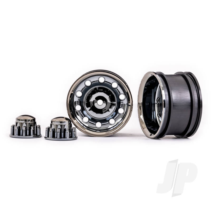 Traxxas Wheels, Trx-6 Big Rig 2.2In (Black Chrome) (Rear) (2)/ Centre Caps (Black Chrome) (2) (TRX8876X)