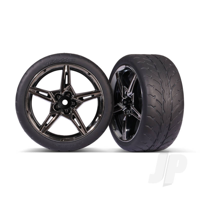 Traxxas Tyres And Wheels, Assembled, Glued (Split-Spoke Black Chrome Wheels,ÃƒÆ’Ã¢Å¡1.9&#039; Response Tyres) (Extra Wide, Rear) (2) (TRX9371)