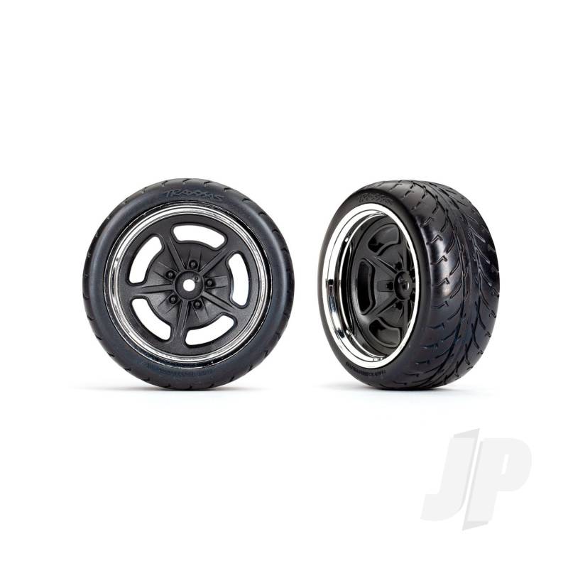Traxxas Tyres And Wheels, Assembled, Glued (Black With Chrome Wheels, 1.9&#039; Response Tyres) (Extra Wide, Rear) (2) (TRX9373)