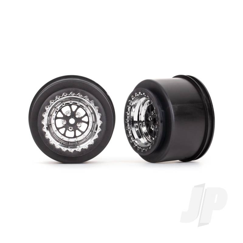 Traxxas Wheels, Weld Chrome With Black (Rear) (2) (TRX9473R)