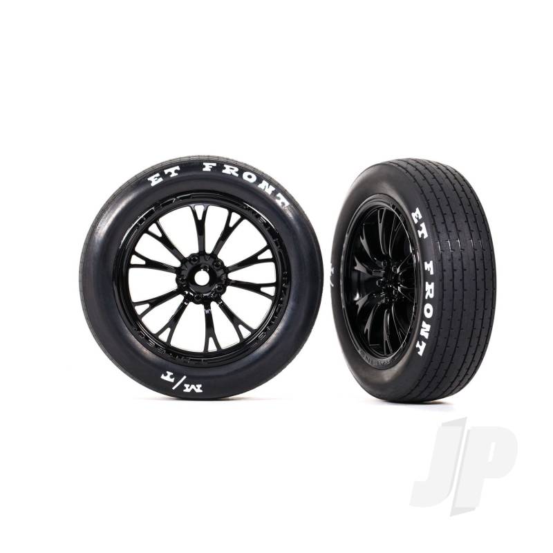 Traxxas Tyres &amp; Wheels, Assembled, Glued (Weld Gloss Black Wheels, Tyres, Foam Inserts) (Front) (2) (TRX9474)