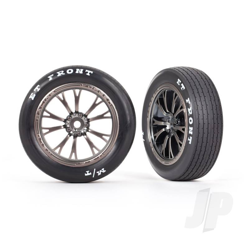 Traxxas Tyres &amp; Wheels, Assembled, Glued (Weld Satin Black Chrome Wheels, Tyres, Foam Inserts) (Front) (2) (TRX9474A)