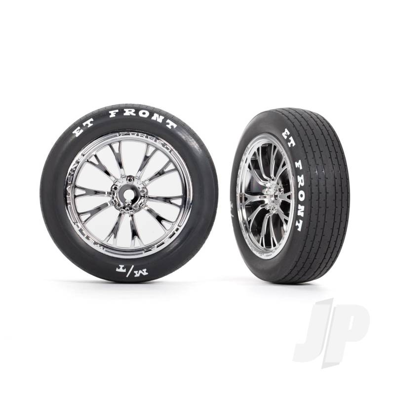 Traxxas Tyres &amp; Wheels, Assembled, Glued (Weld Chrome Wheels, Tyres, Foam Inserts) (Front) (2) (TRX9474R)