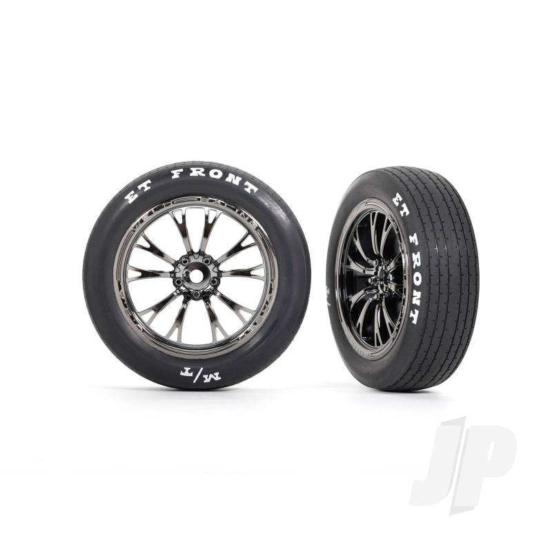 Traxxas Tyres &amp; Wheels, Assembled, Glued (Weld Black Chrome Wheels, Tyres, Foam Inserts) (Front) (2) (TRX9474X)