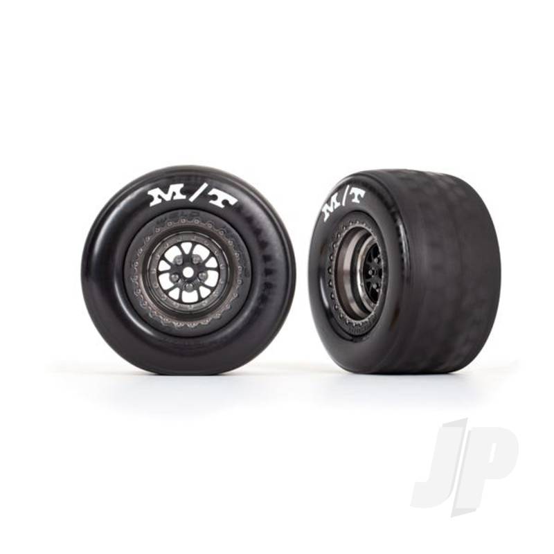Traxxas Tyres &amp; Wheels, Assembled, Glued (Weld Satin Black Chrome Wheels, Tyres, Foam Inserts) (Rear) (2) (TRX9475A)