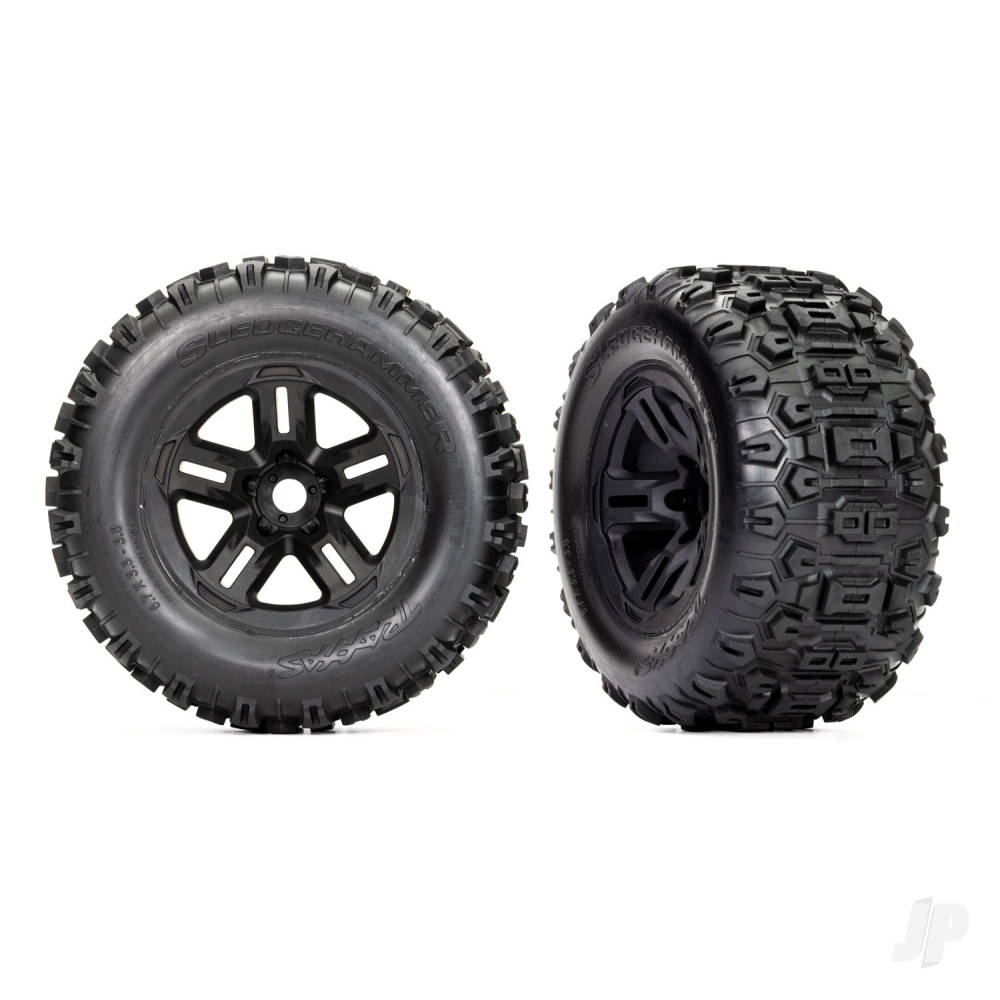 Traxxas Tyres &amp; Wheels, (3.8in Black Wheels, Sledgehammer Tyres, Foam Inserts) (2) (TRX9672)