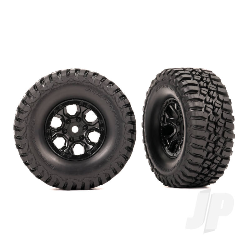 Traxxas Tyres &amp; Wheels, Assembled (Black 1.0In Wheels, Bfgoodrich Mud-Terrain T/A Km3 2.2X1.0In Tyres) (2) (TRX9774)