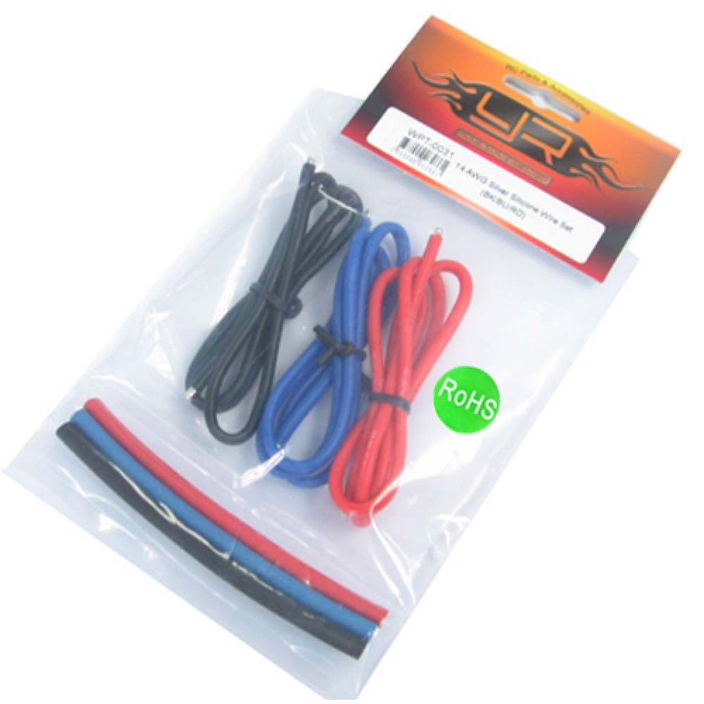 Yeah Racing 14AWG Silver Silicone Wire Set (BK/BU/RD) + Heat Shrink.