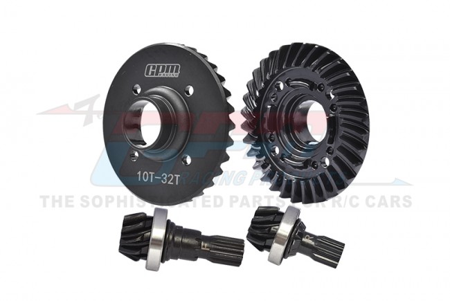 GPM Racing Traxxas X-Maxx, XRT Medium Carbon Steel 32/10T Front &amp; Rear Differential Set (XRT1032TS-BK)