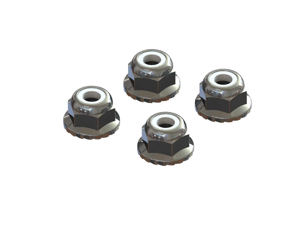 Arrma Flanged Nyloc Locknut 4mm Silver (4) (Z-AR708008)