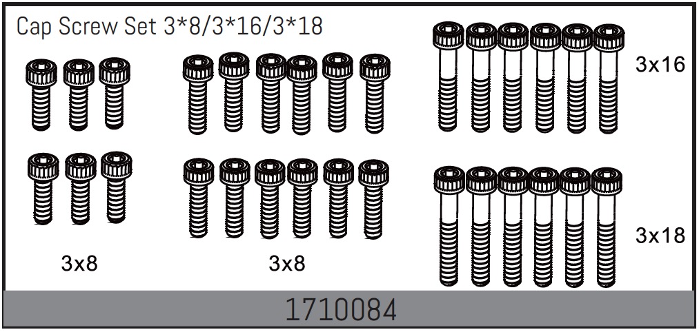 Absima Cap Screw Set 3*8/3*16/3*18 ( AB 1710084)