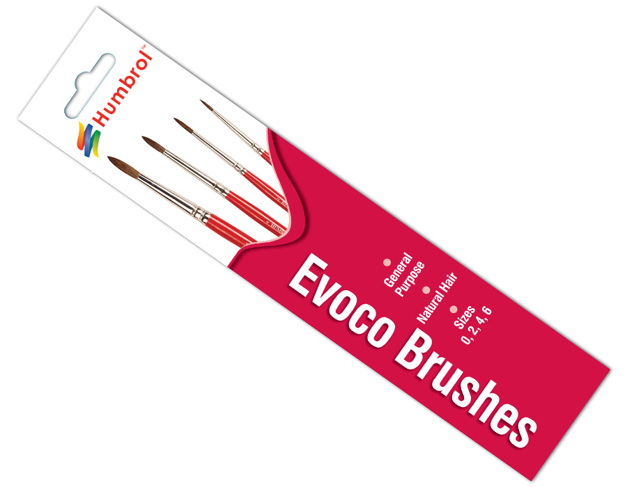 Humbrol Evoco Brush Pack Natural Hair 0, 2, 4, 6- 4Pcs (AG4150)