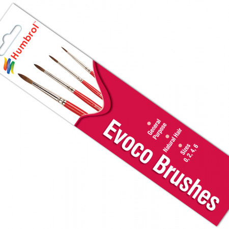 Humbrol Evoco Brush Pack Natural Hair 0, 2, 4, 6- 4Pcs (AG4150)